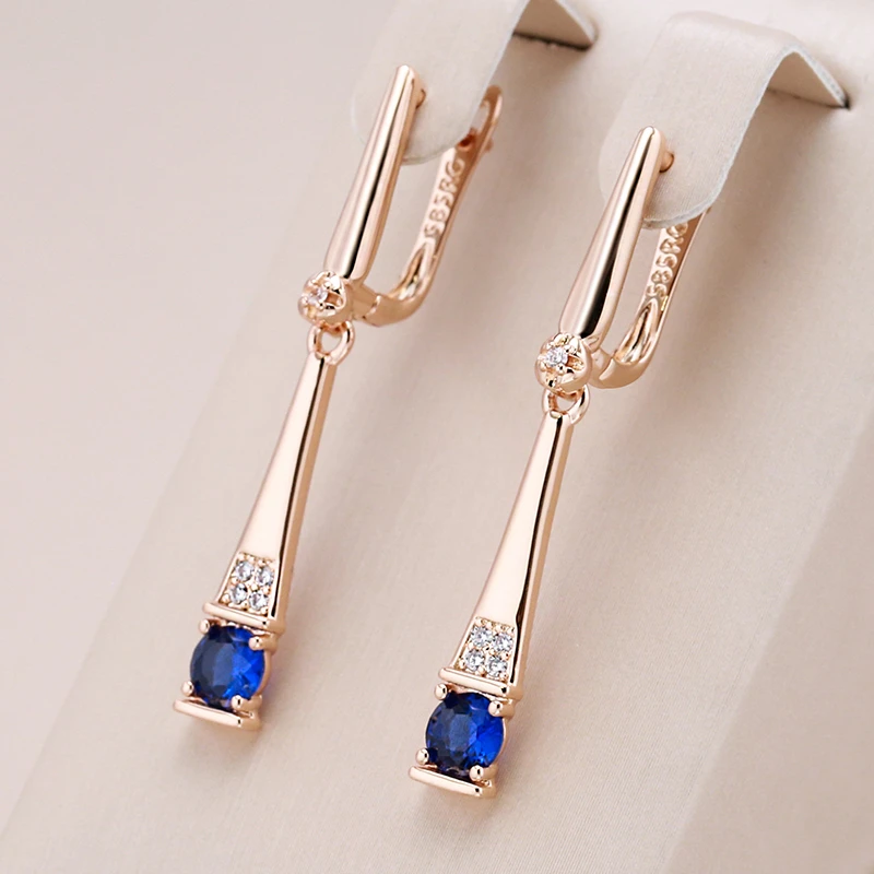 Blue Crystal Pendant Earrings in Golden Finish Jula Jewelry