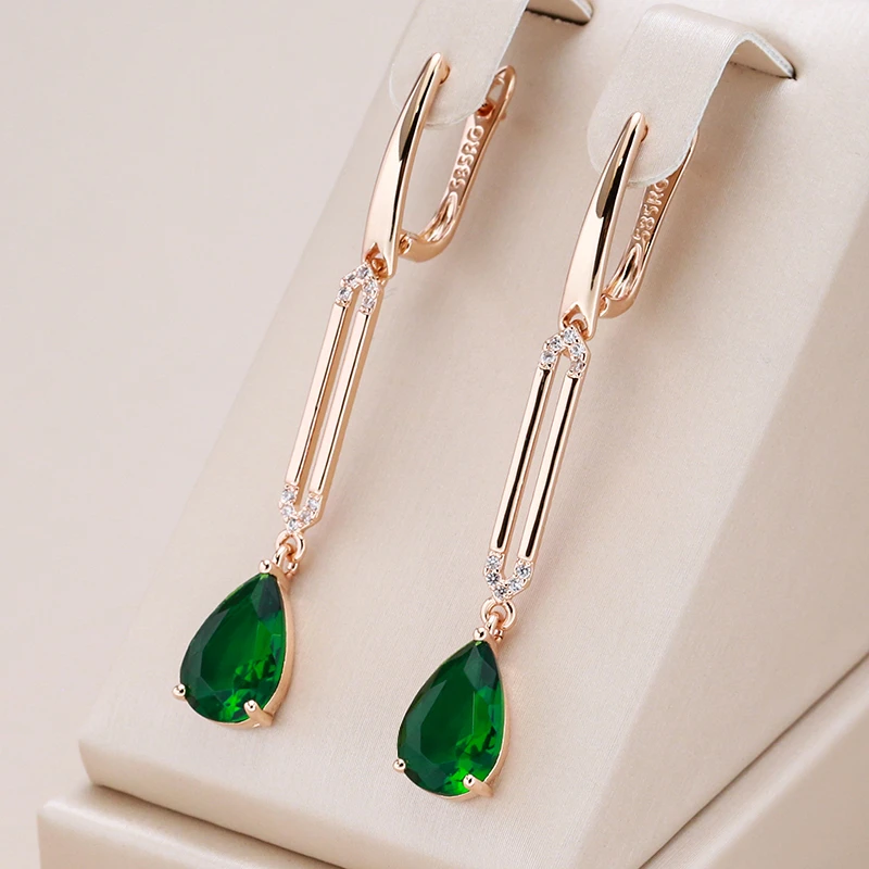 Green Crystal Drop Earrings in Gold Jula Jewelry