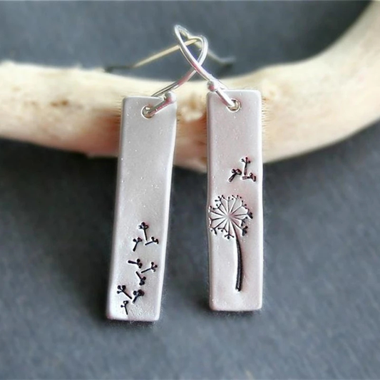 Rectangular Dandelion Earrings in Silver Jula Jewelry