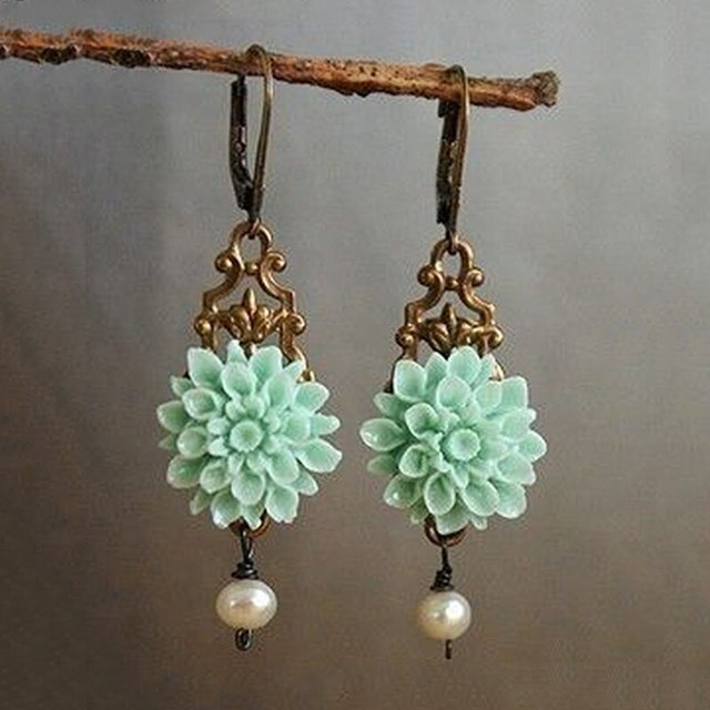 Boho Earrings with Turquoise Blossom and Pearl Jula Jewelry