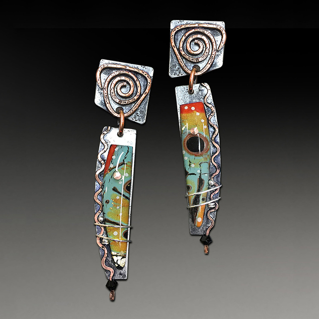 Ethnic silver earrings with colorful enamel Jula Jewelry