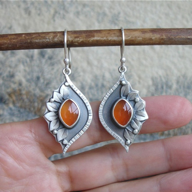 Orange Boho earrings adorned with crystals Jula Jewelry