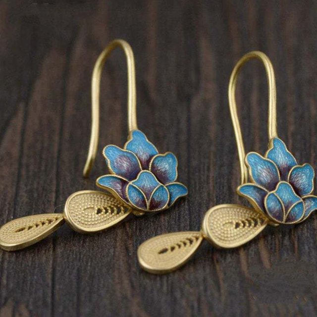 Blue Lotus Boho Earrings in Golden Jula Jewelry