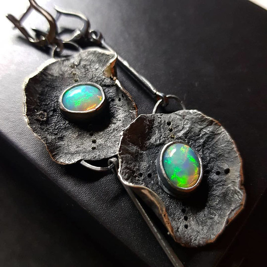 Bohemian earrings with green opal set in silver Jula Jewelry