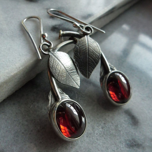 Bohemian earrings with crimson crystals Jula Jewelry