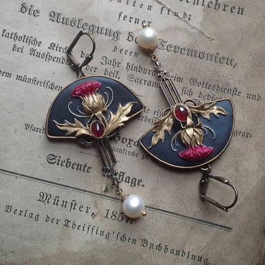 Boho Earrings with Pearls and Crimson Crystal Jula Jewelry