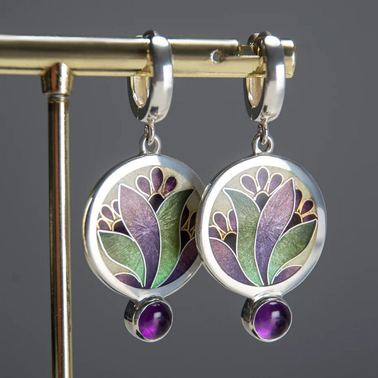 Boho earrings with lavender crystals crafted from silver Jula Jewelry
