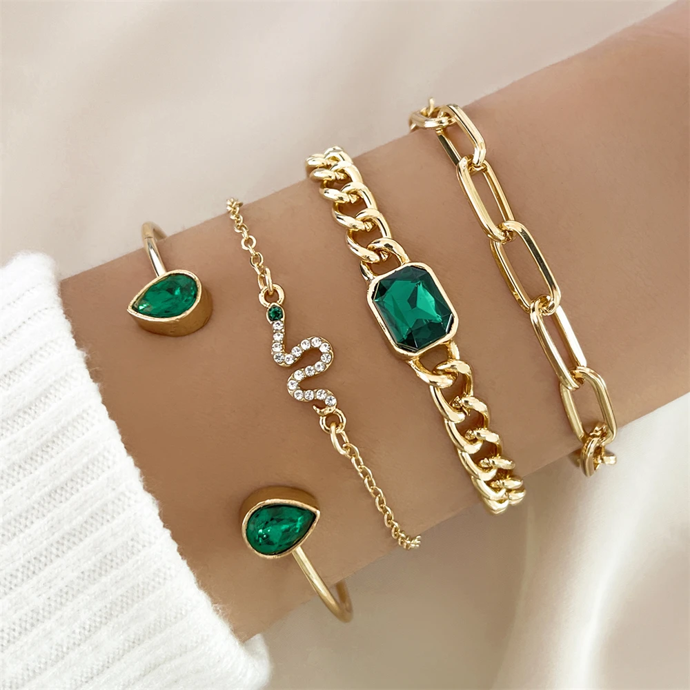 Pack of Bracelets with Emerald Crystals Jula Jewelry