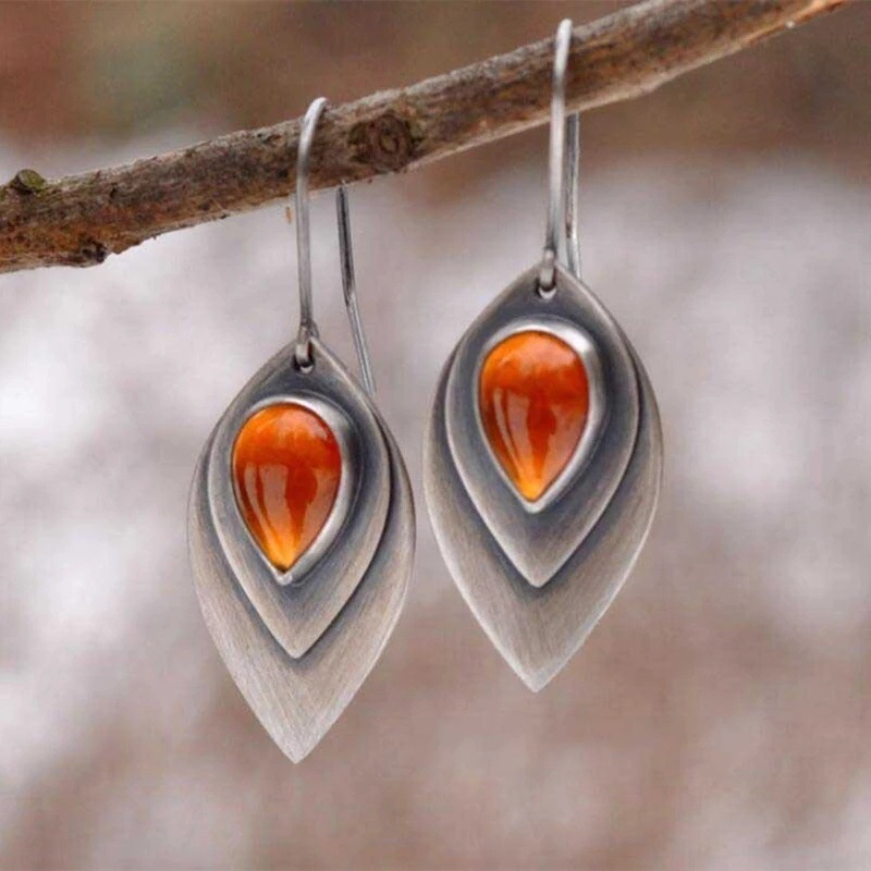 Vintage Orange Stein Earrings in Silver Sterling Jula Jewelry