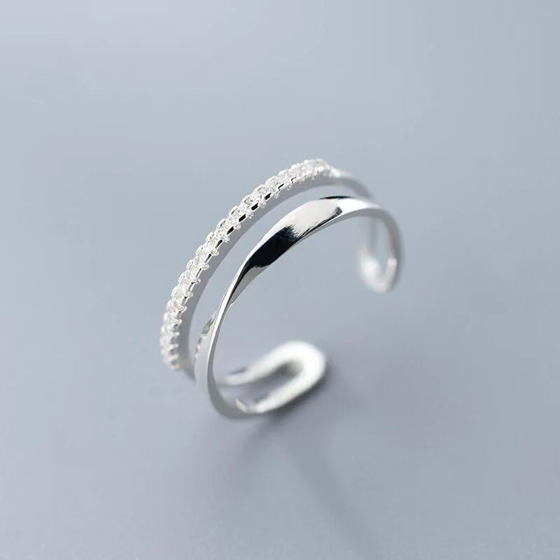 Adjustable silver ring with cubic zirconia stones Jula Jewelry
