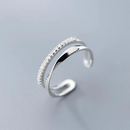 Adjustable silver ring with cubic zirconia stones Jula Jewelry