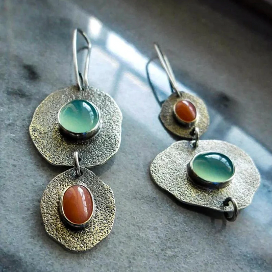 Silver-Plated Vintage Earrings with Blue and Amber Stone Jula Jewelry