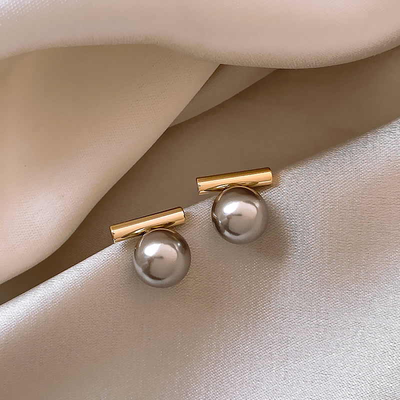 Elegant Dark Pearl Earrings with Gold Trim Jula Jewelry