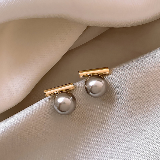 Elegant Dark Pearl Earrings with Gold Trim Jula Jewelry