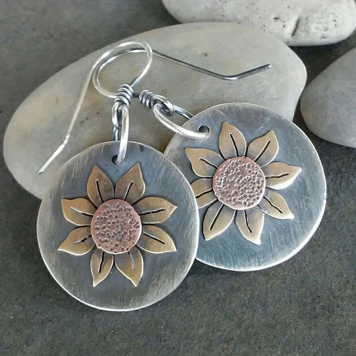 Vintage Silver Sunflower Stud Earrings Jula Jewelry