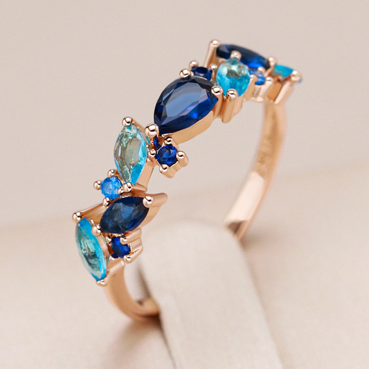 Elegant Gold-Plated Ring with Blue Crystals Jula Jewelry
