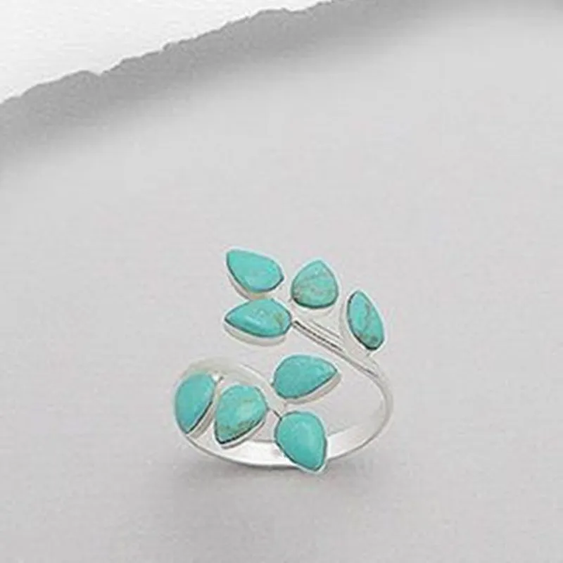 Adjustable Ring with Turquoise Leaf Design Jula Jewelry