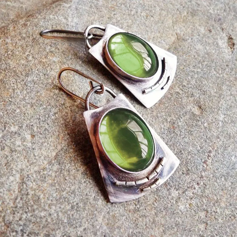 Green Vintage Silver Ear Studs Jula Jewelry