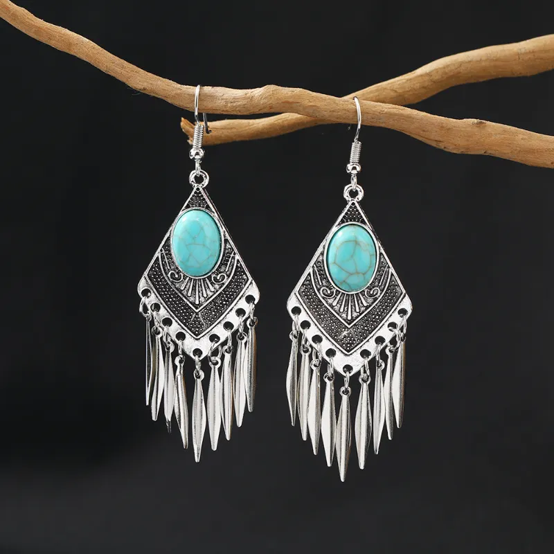 Vintage Turquoise Fringe Earrings Jula Jewelry