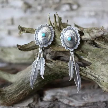 Vintage Turquoise-Feather Earrings Jula Jewelry