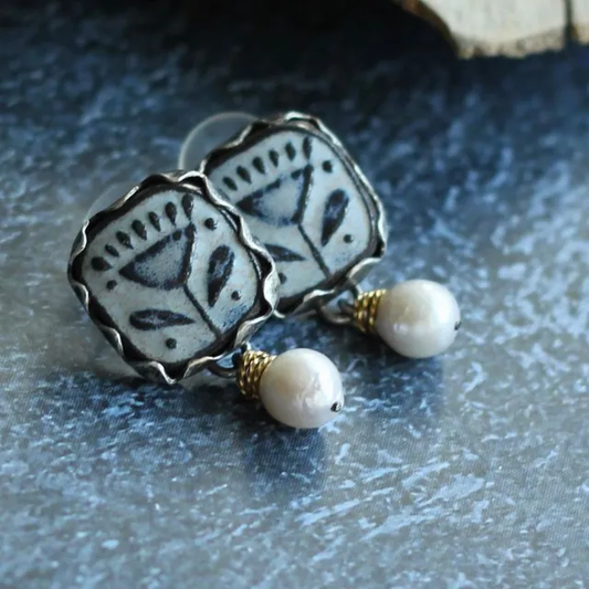Hand-painted vintage beaded earrings Jula Jewelry