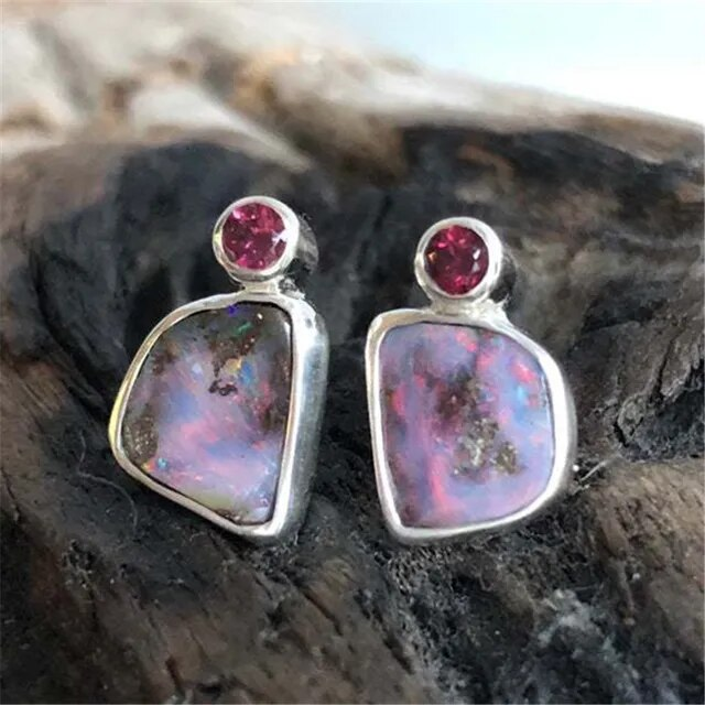 Lilac Vintage Earrings with Ruby Zirconia Jula Jewelry