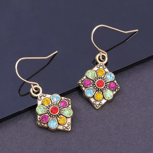 Vintage Multicolor Crystal Mandala Dangle Earrings Jula Jewelry