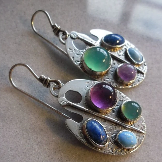 Vintage Multicolor Painted Panel Earrings Jula Jewelry