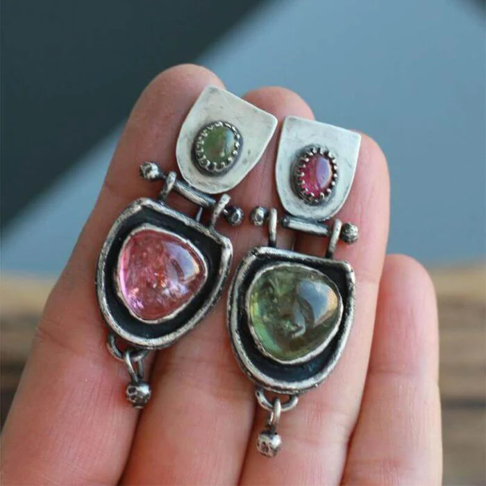 Red and green vintage rectangular earrings Jula Jewelry