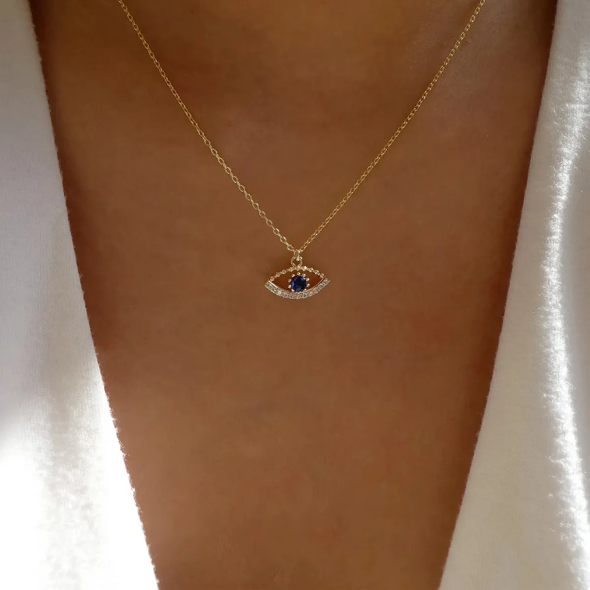 Gold-Plated Nazar Pendant Necklace with Zircons Jula Jewelry