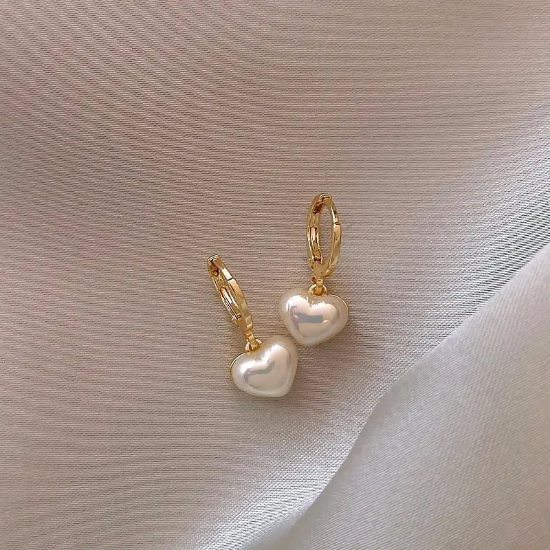 Golden Heart Pearl Drop Earrings Jula Jewelry