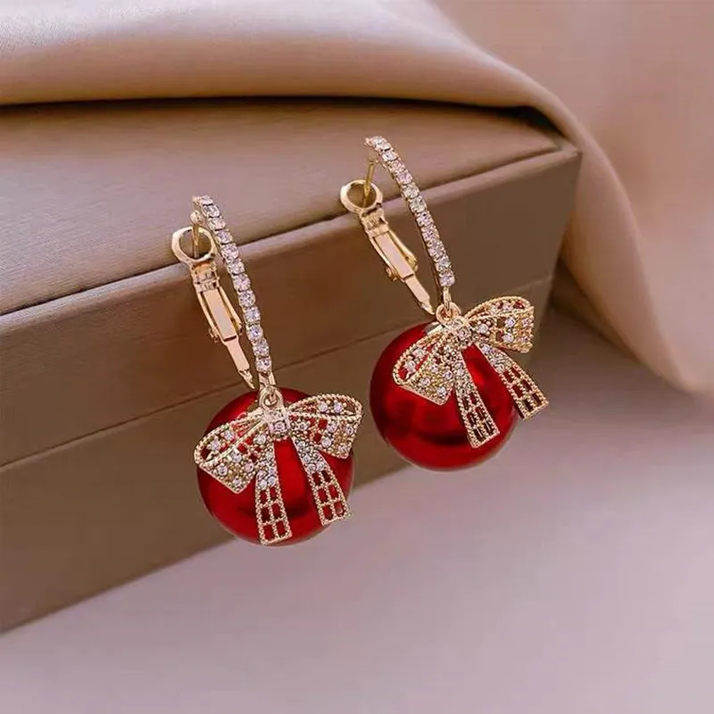 Elegant Red Bead Tie Earrings Jula Jewelry