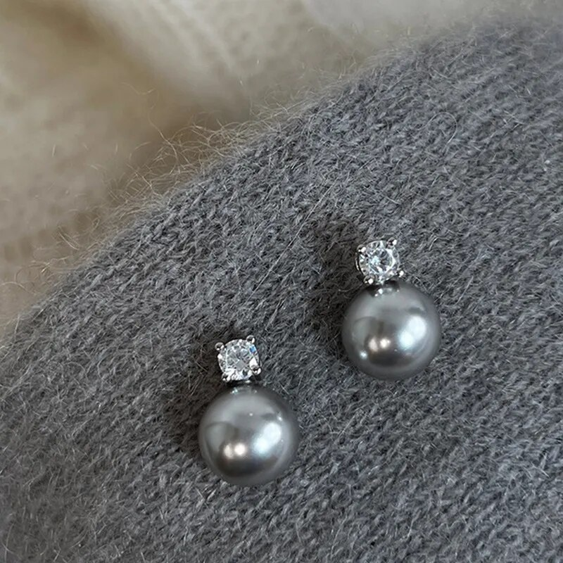 Elegant Black Pearl Zirconia Stud Earrings Jula Jewelry