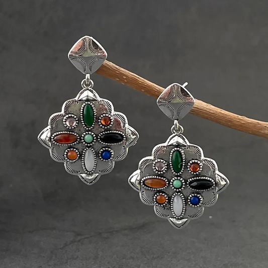 Vintage Colorful Gemstone Silver Earrings Jula Jewelry