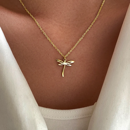 Golden Dragonfly Pendant Necklace Jula Jewelry