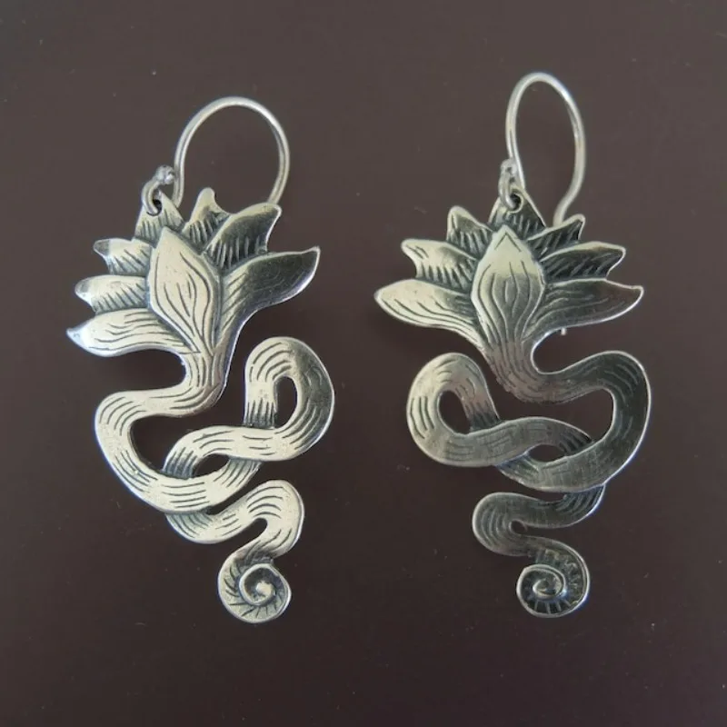 Vintage Floral Serpent Earrings in Sterling Silver Jula Jewelry