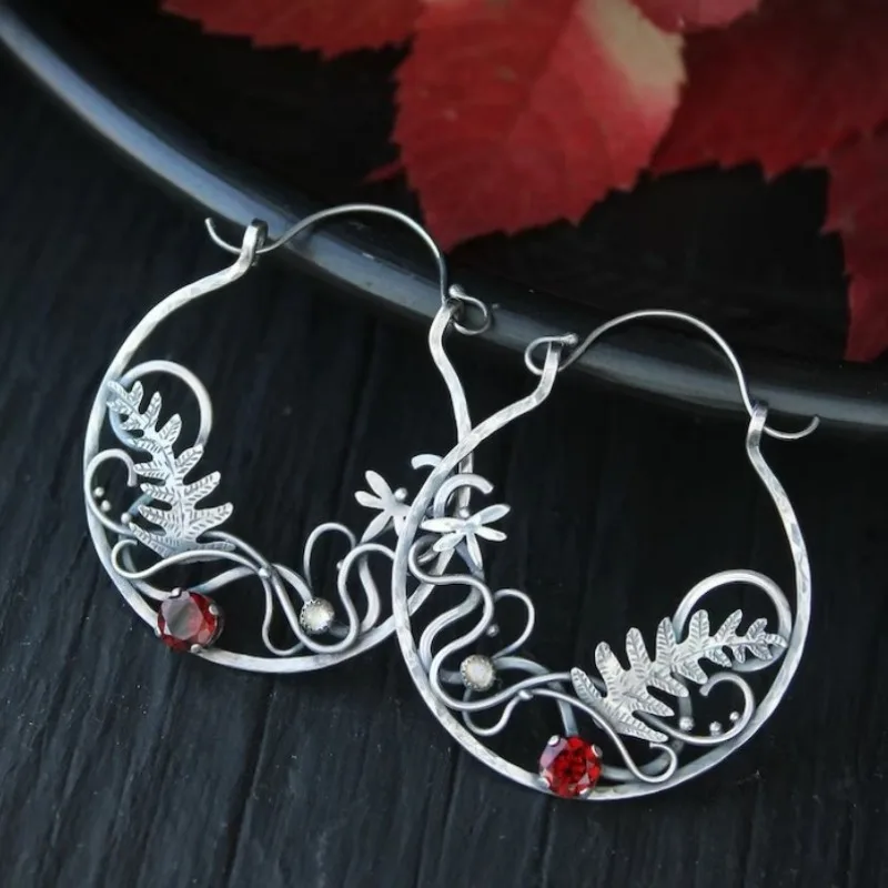 Vintage sterling silver earrings with red zirconia. Jula Jewelry