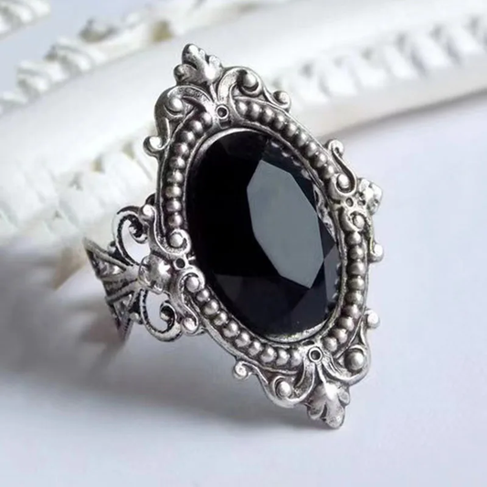 Boho Silver Ring with Black Stone Jula Jewelry