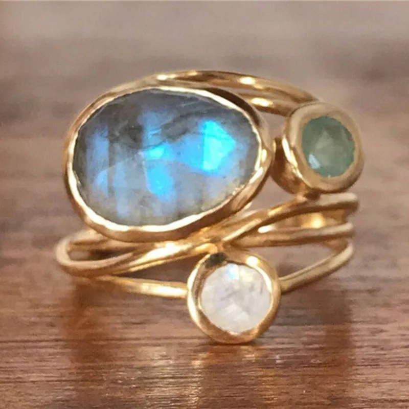 Gold Boho Ring with Gems Jula Jewelry
