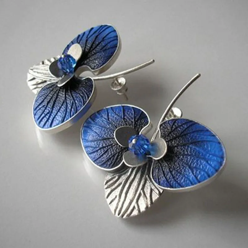 Sterling Silver Earrings with Blue Enamel Jula Jewelry
