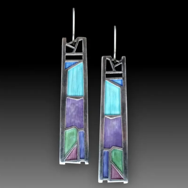 Vintage Blue Enamel Square Earrings Jula Jewelry