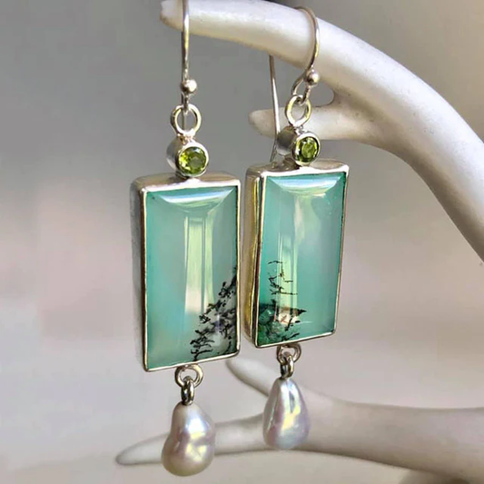 Green enamel pearl earrings Jula Jewelry
