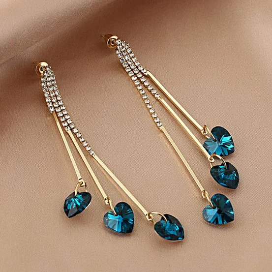 Blue Crystal Heart Elegant Raindrop Earrings Jula Jewelry