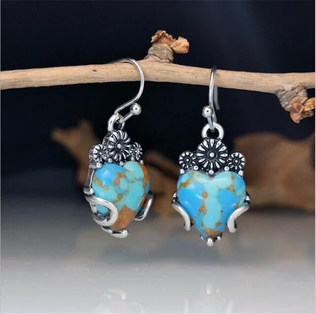 Blue Heart and Teal Vintage Earrings Jula Jewelry