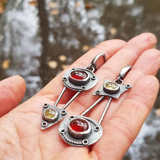 Mechanical earrings crafted from fire crystal Jula Jewelry