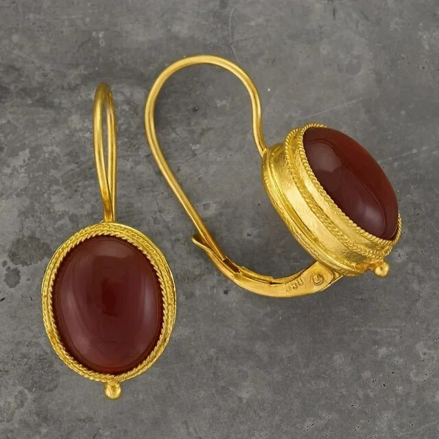 Red Vintage Gold Stud Earrings Jula Jewelry