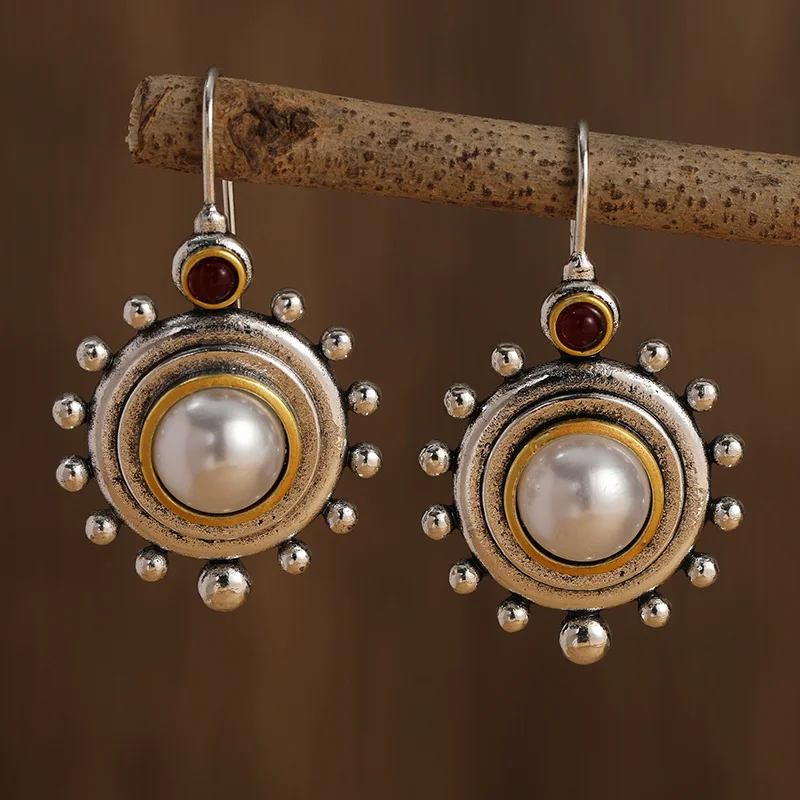 Vintage silver and gold pearl inlaid earrings Jula Jewelry