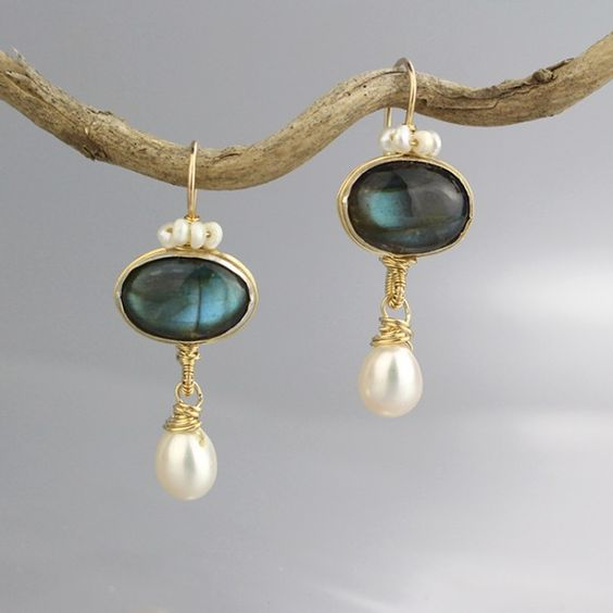 Blue Crystal and Vintage Bead Dangle Earrings Jula Jewelry