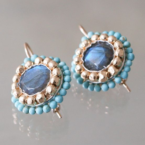 Vintage earrings featuring inlaid azure stones Jula Jewelry