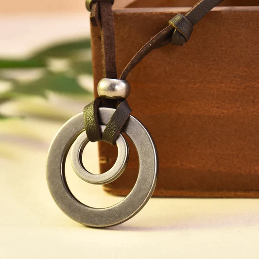 Silver-Plated Vintage-Style Leather Pendant Necklace Jula Jewelry